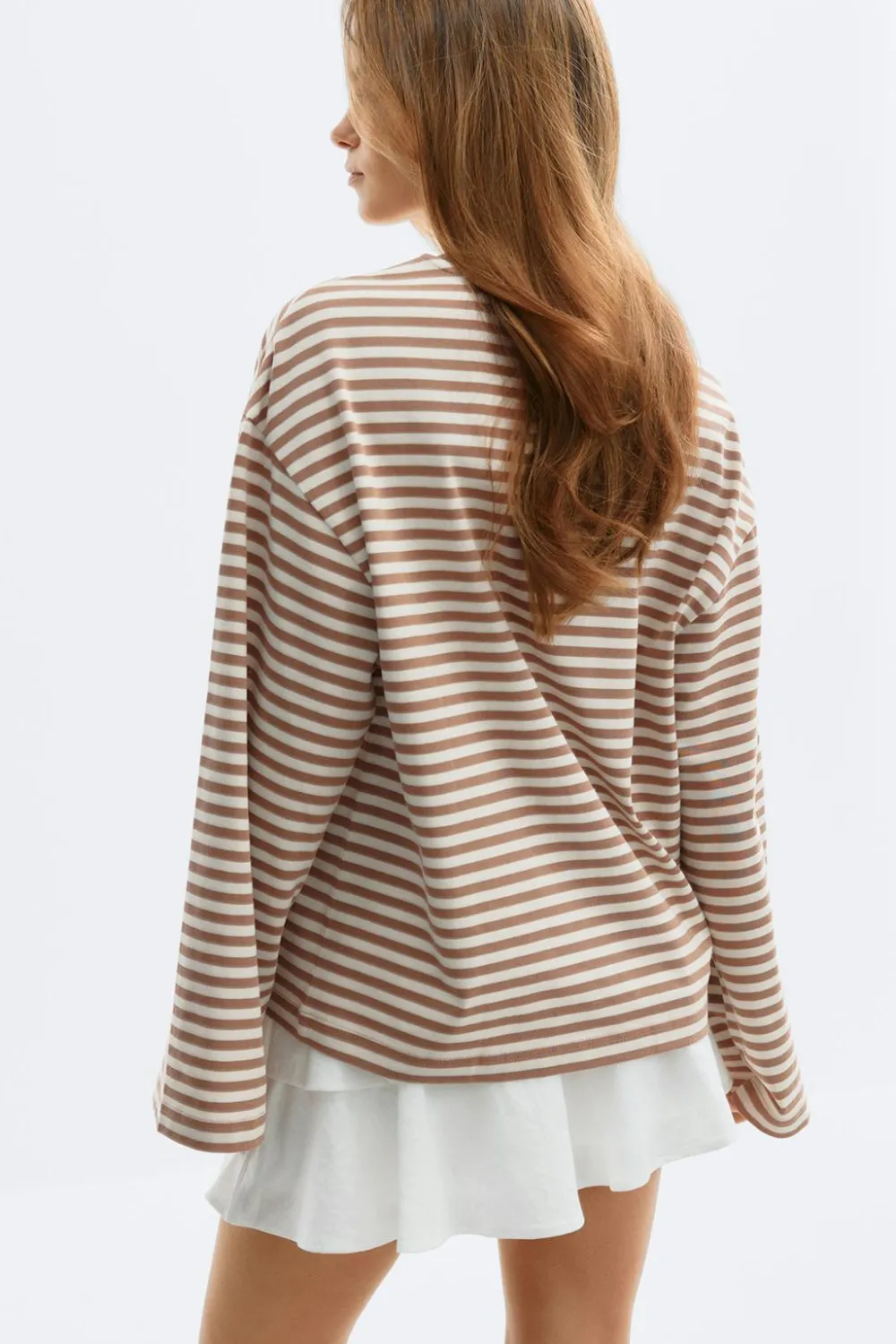 Gina Tricot tripe ong eeve tee Beige Clearance