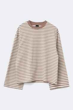 Gina Tricot tripe ong eeve tee Beige Clearance