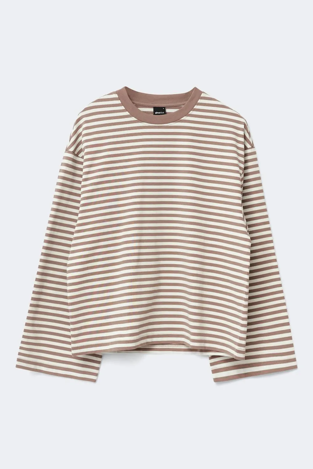 Gina Tricot tripe ong eeve tee Beige Clearance
