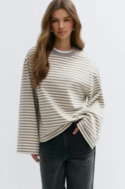 Gina Tricot tripe ong eeve tee Grå Sale