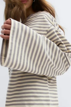 Gina Tricot tripe ong eeve tee Grå Sale