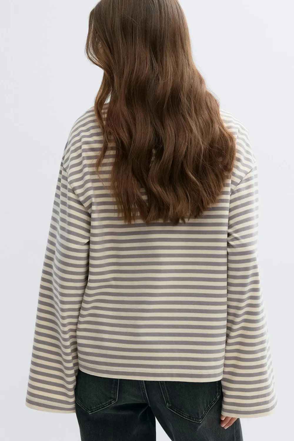 Gina Tricot tripe ong eeve tee Grå Sale