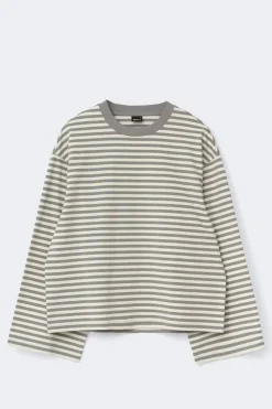 Gina Tricot tripe ong eeve tee Grå Sale