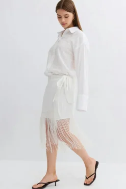 Gina Tricot Structured skirt Hvit New
