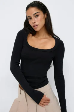 Gina Tricot uper tretch coop neck top Svart