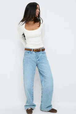Gina Tricot uper tretch coop neck top Hvit New