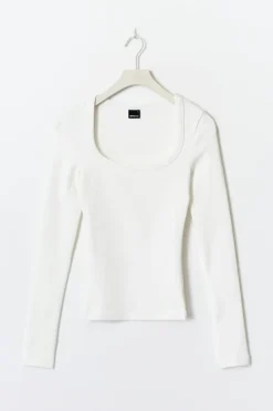 Gina Tricot uper tretch coop neck top Hvit New