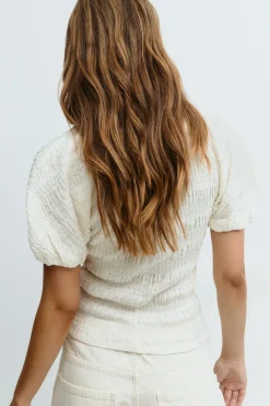 Gina Tricot Textured puff eeve top Hvit New