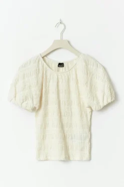 Gina Tricot Textured puff eeve top Hvit New