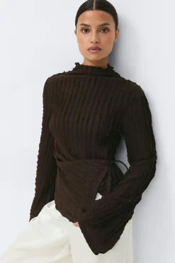 Gina Tricot Textured tie detai top Brun Hot