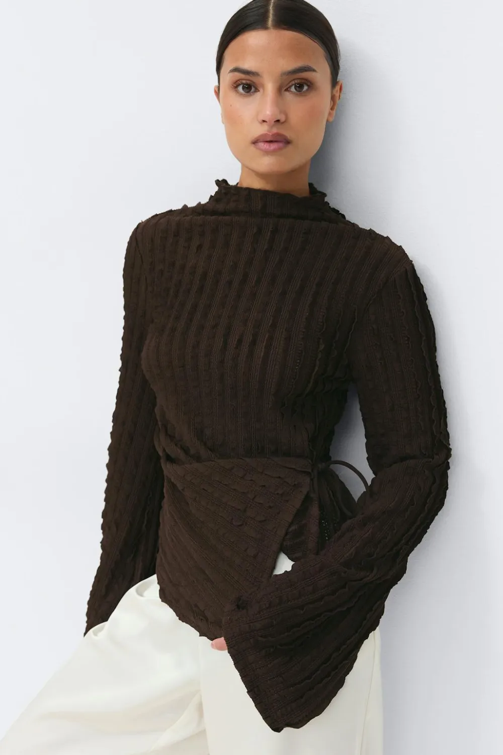 Gina Tricot Textured tie detai top Brun Hot