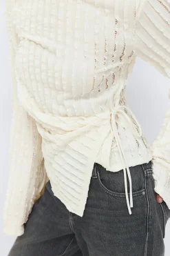 Gina Tricot Textured tie detai top Hvit Outlet