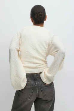 Gina Tricot Textured wide eeve top Hvit New