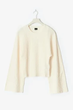 Gina Tricot Textured wide eeve top Hvit New