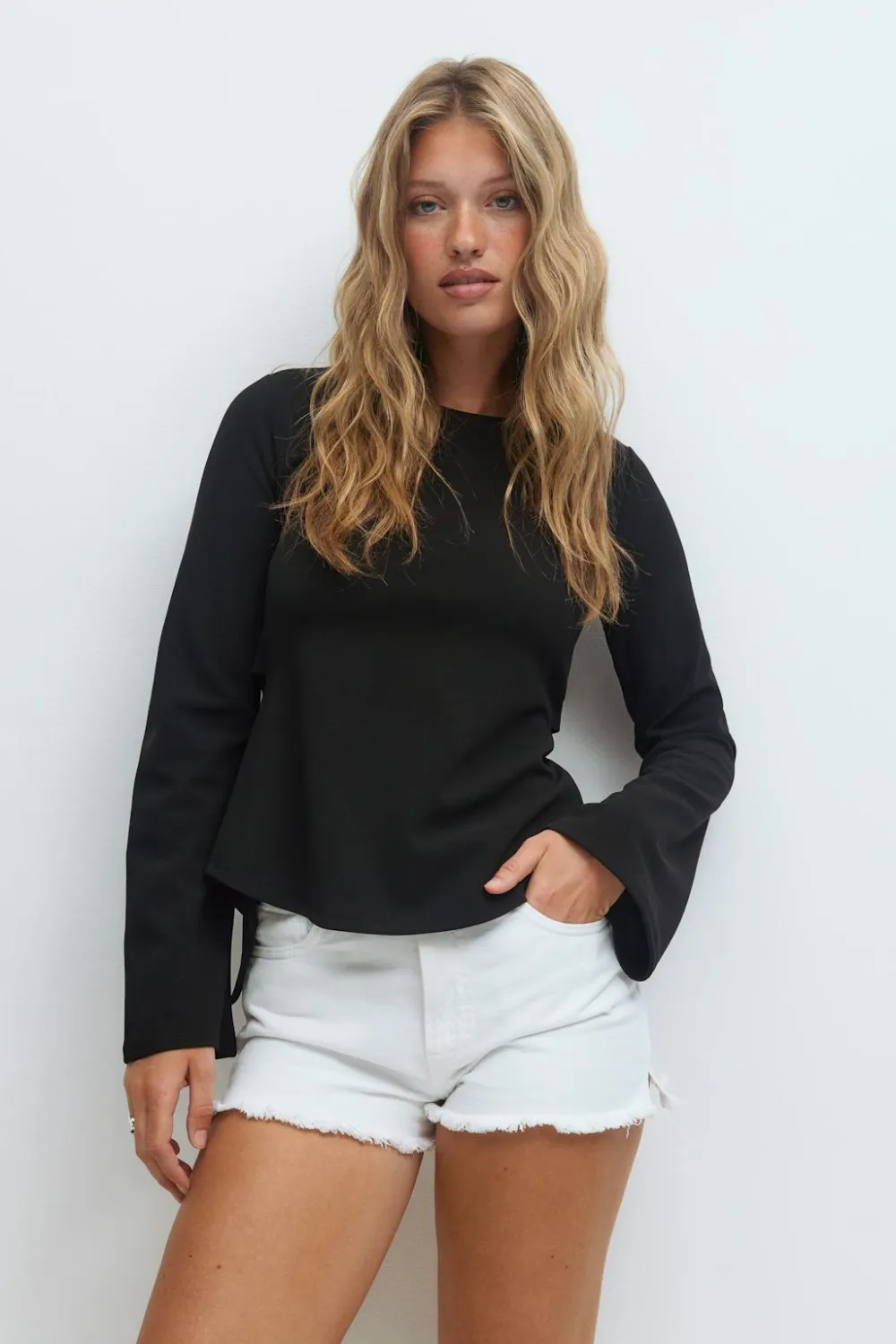 Gina Tricot Tie back ong eeve top Svart Outlet