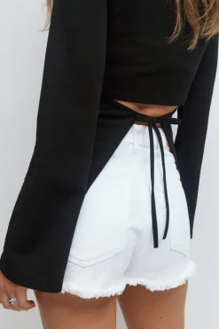 Gina Tricot Tie back ong eeve top Svart Outlet