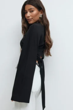 Gina Tricot Tie back wide eeve top Svart Hot