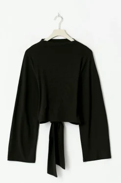 Gina Tricot Tie back wide eeve top Svart Hot