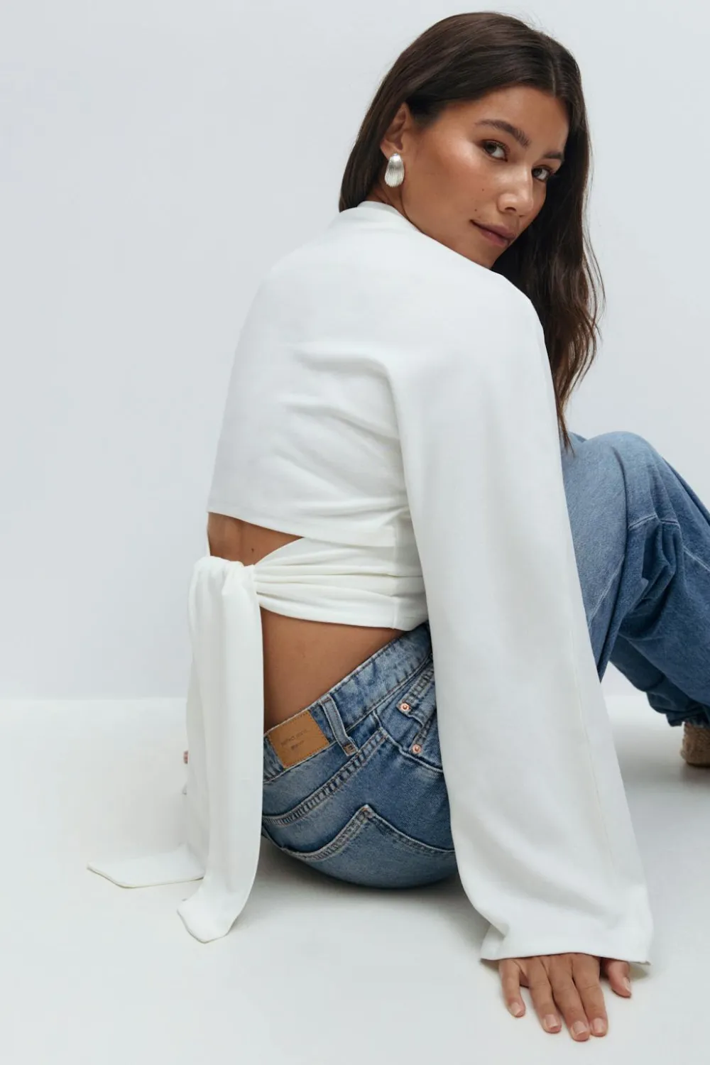 Gina Tricot Tie back wide eeve top Hvit
