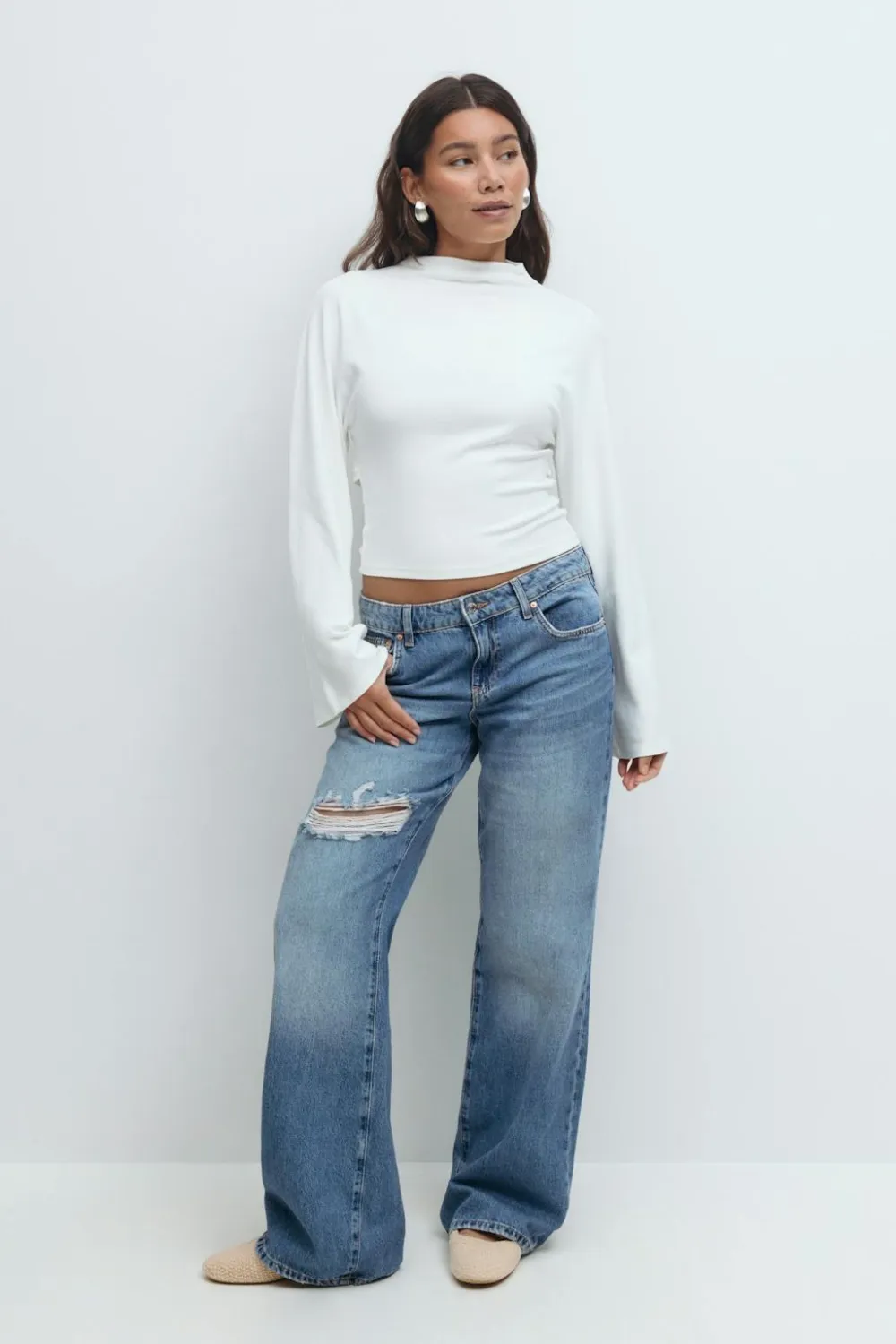 Gina Tricot Tie back wide eeve top Hvit