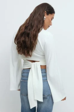 Gina Tricot Tie back wide eeve top Hvit