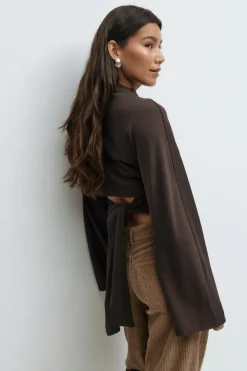 Gina Tricot Tie back wide eeve top Brun Sale