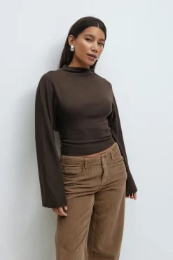 Gina Tricot Tie back wide eeve top Brun Sale
