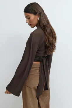 Gina Tricot Tie back wide eeve top Brun Sale