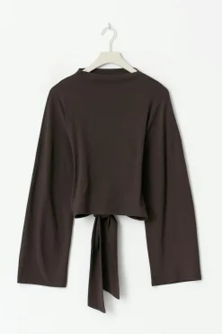 Gina Tricot Tie back wide eeve top Brun Sale