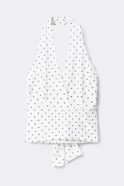 Gina Tricot Tie detai haterneck top Hvit Outlet