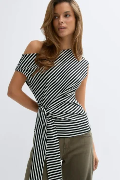 Gina Tricot Tie detai tripe top Svart New