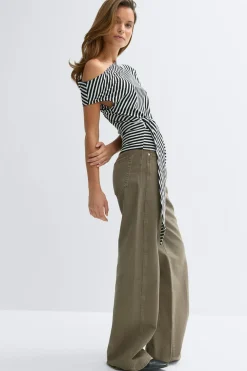 Gina Tricot Tie detai tripe top Svart New