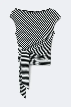 Gina Tricot Tie detai tripe top Svart New