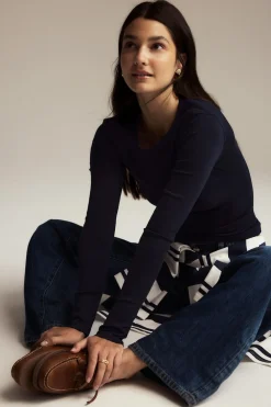 Gina Tricot Tight fit ong eeve top Blå