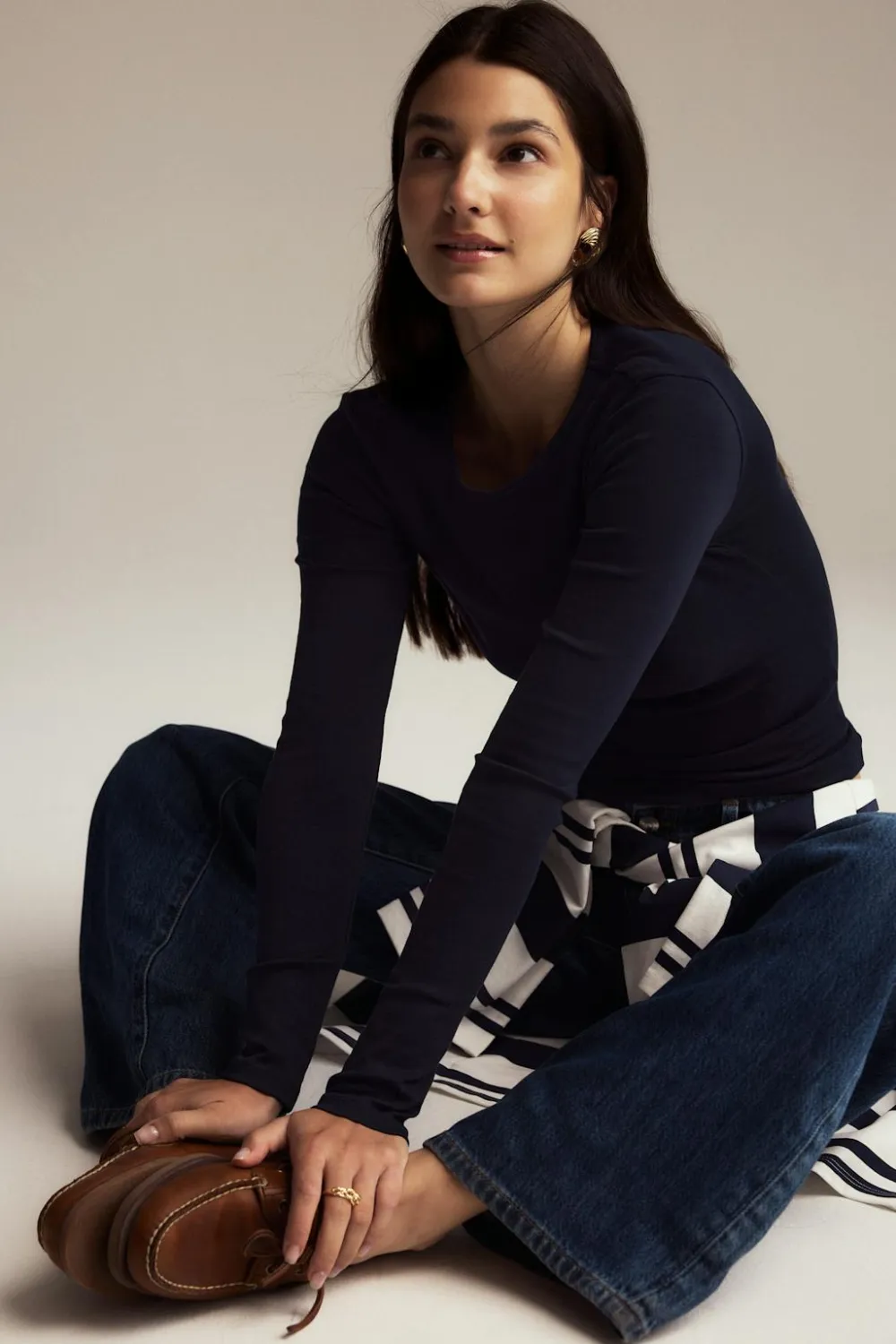 Gina Tricot Tight fit ong eeve top Blå