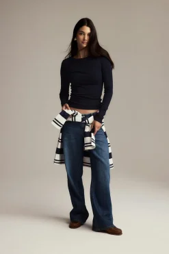 Gina Tricot Tight fit ong eeve top Blå