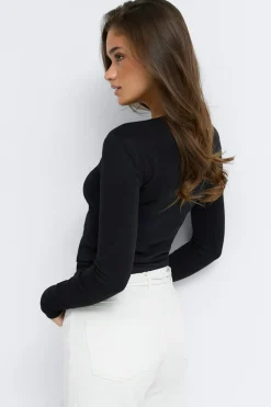Gina Tricot Tight fit ong eeve top Svart Hot