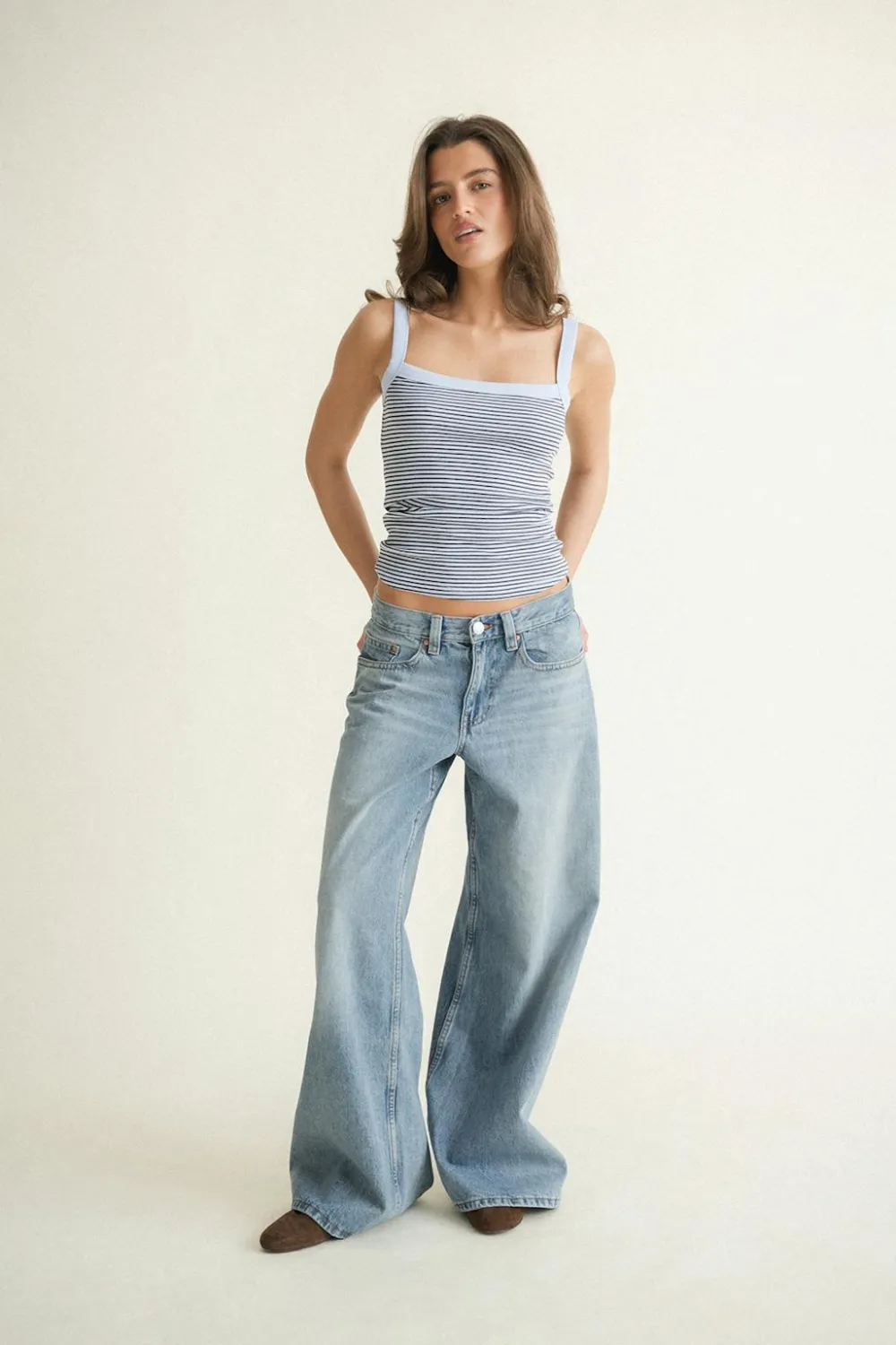 Gina Tricot Tight fit rib inget Blå Outlet