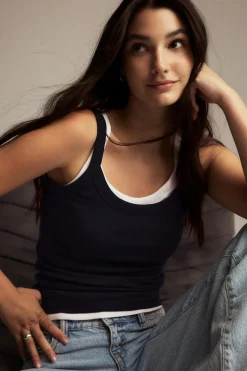 Gina Tricot Tight fit rib inget Blå