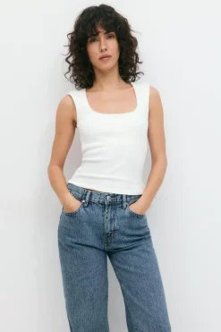Gina Tricot Tight rib top Hvit Sale