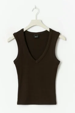 Gina Tricot Tight v-neck rib tank Brun Hot