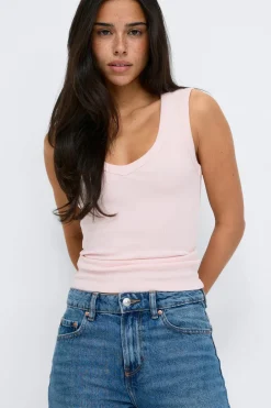 Gina Tricot Tight v-neck rib tank Rosa