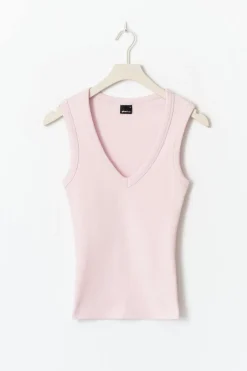 Gina Tricot Tight v-neck rib tank Rosa