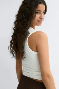 Gina Tricot Tight v-neck rib tank Hvit Discount