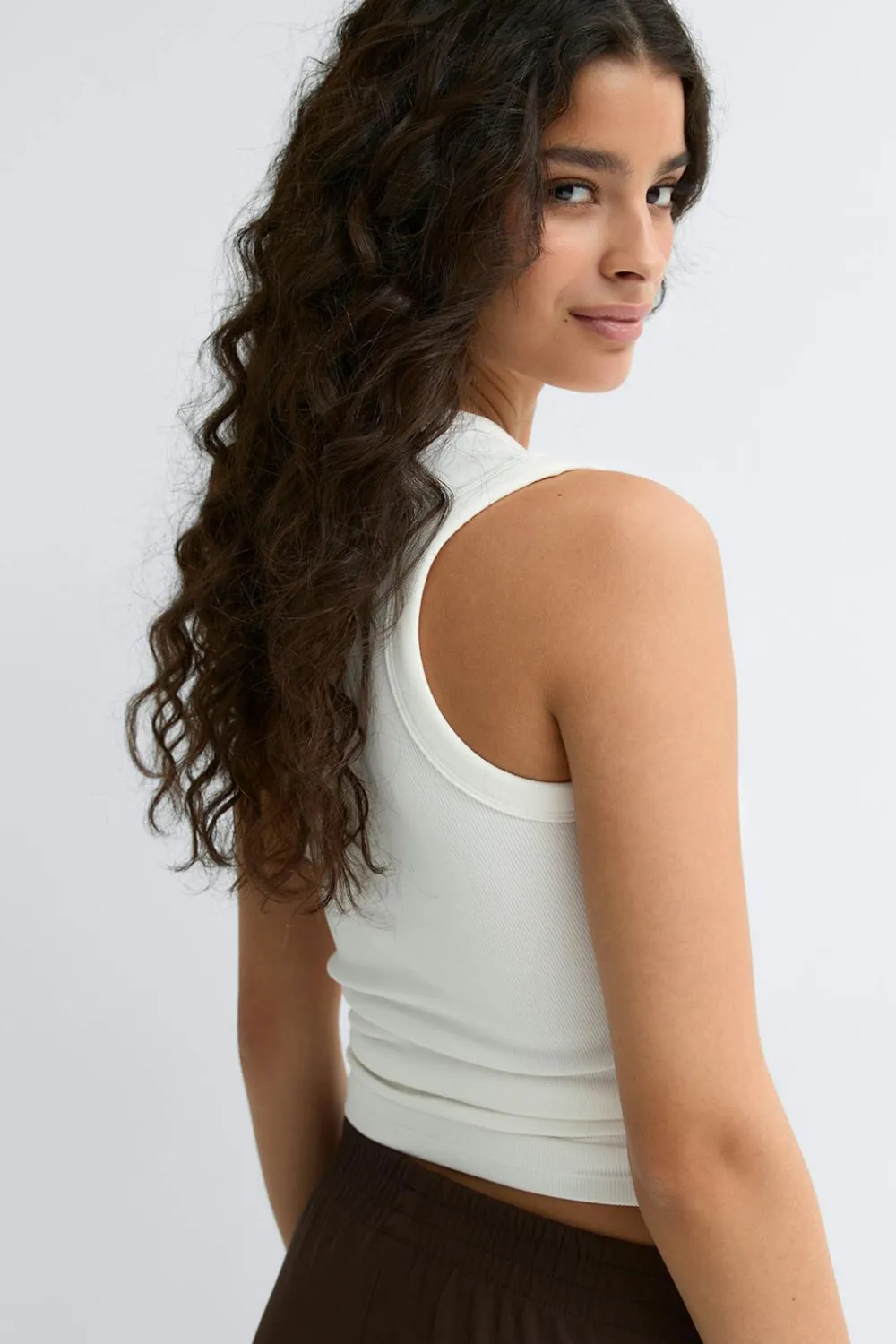 Gina Tricot Tight v-neck rib tank Hvit Discount