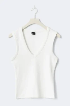 Gina Tricot Tight v-neck rib tank Hvit Discount