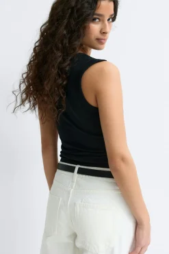 Gina Tricot Tight v-neck rib tank Svart Hot