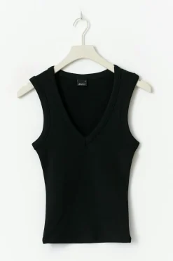 Gina Tricot Tight v-neck rib tank Svart Hot