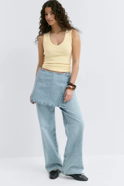 Gina Tricot Tight v-neck rib tank Gul