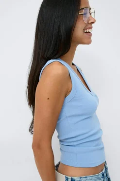 Gina Tricot Tight v-neck rib tank Blå Best